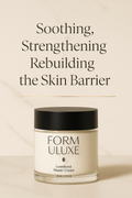 Jar of Form Uluxe LuxeBond Repair Cream on a beige background with text about skin barrier care.
