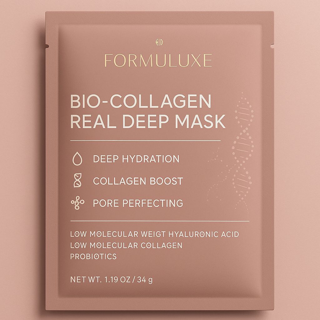Formuluxe Bio-Collagen Real Deep Mask packaging on a matching background